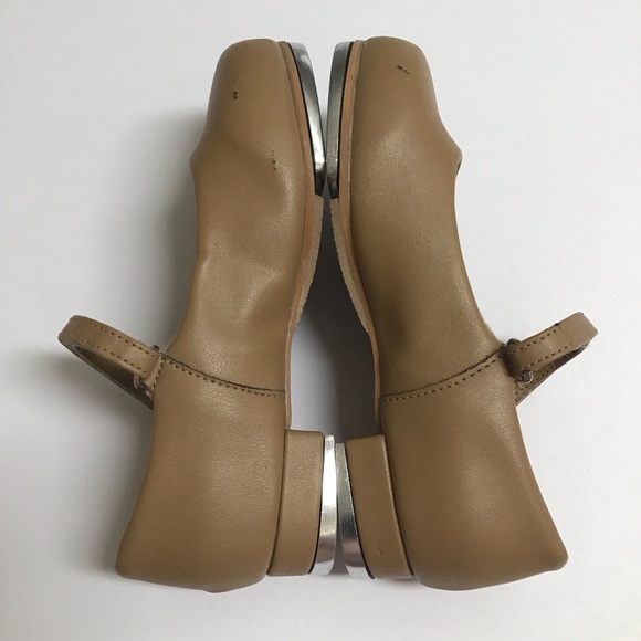 Tap Dance Shoes Little Girls SZ 10M Tan Hook Loop Strap Beige Recital Leo Rhythm - Picture 4 of 15